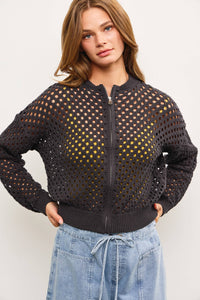 Cream Crochet Zip Up Cardigan