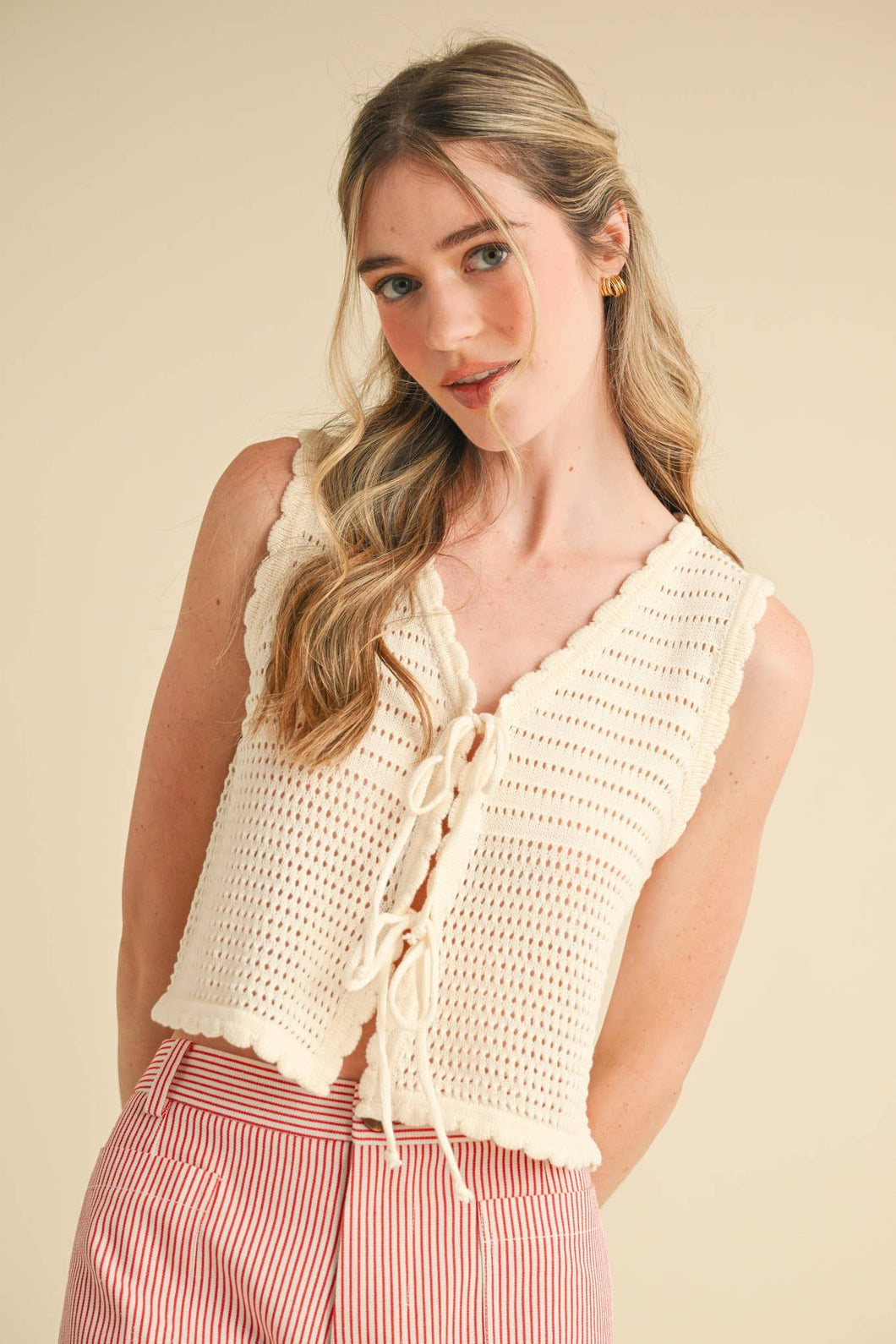 Cream Crochet Tie Vest Top