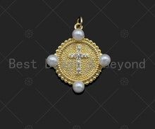 Load image into Gallery viewer, Cross Medallion Pendant 18K Gold Filled Mother of Pearl Charm