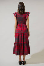 Load image into Gallery viewer, Arvada Red Plaid Smocked Midi Dress