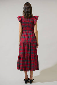 Arvada Red Plaid Smocked Midi Dress