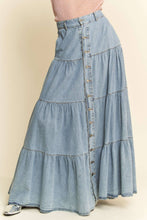 Load image into Gallery viewer, Boho Light Denim Tiered Maxi Skirt