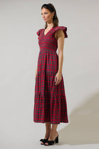 Arvada Red Plaid Smocked Midi Dress