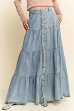 Load image into Gallery viewer, Boho Light Denim Tiered Maxi Skirt