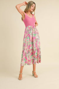 Sunny Floral Mixed Media Midi Dress