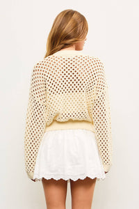 Cream Crochet Zip Up Cardigan