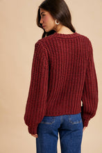 Load image into Gallery viewer, Cherry Merlot Chunky Cable Knit Cardigan