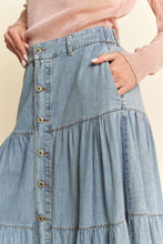 Load image into Gallery viewer, Boho Light Denim Tiered Maxi Skirt