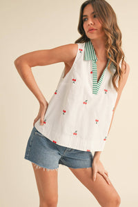 Lemon Embroidered Collar Top