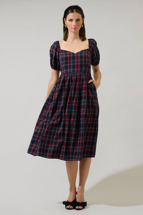 Alessi Navy Plaid Midi Dress