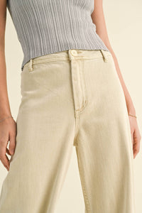 Cream Denim Wide Leg Pants