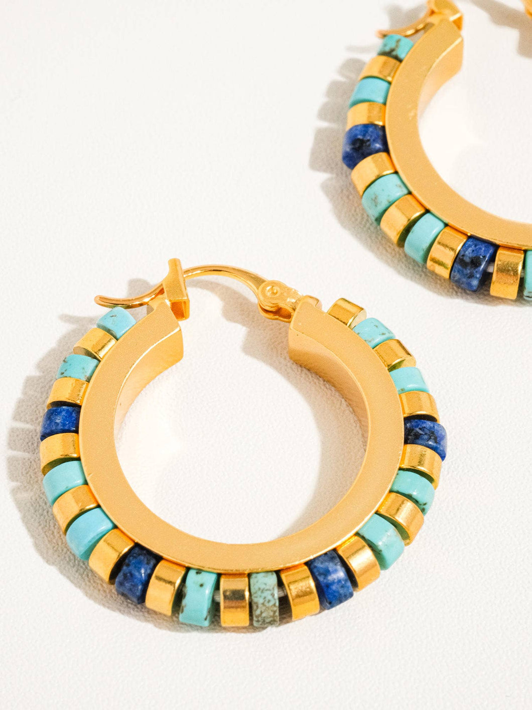 Azura 18K Gold Contemporary Hoop Earrings: Blue