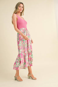 Sunny Floral Mixed Media Midi Dress