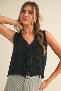 Cream Crochet Tie Vest Top