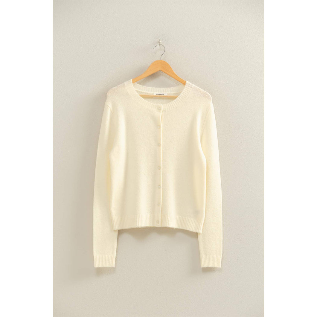 Cream Crew Neck Cardigan
