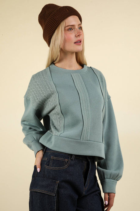 Sage Cozy Cable Contrast Sweatshirt