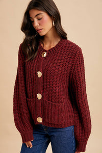 Cherry Merlot Chunky Cable Knit Cardigan