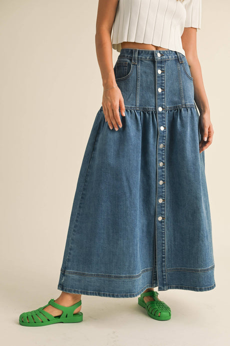 Bohemian Buttondown Denim Maxi Skirt