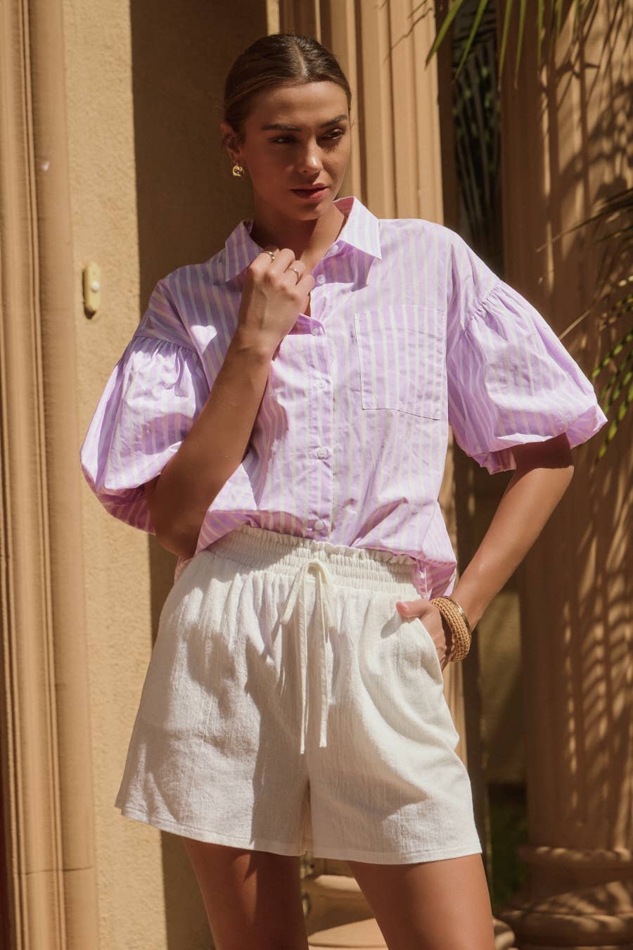 Lavender Poplin Striped Button Shirt