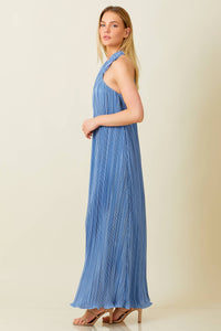 Cross Front Blue Plisse Maxi Dress