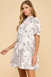 Toile Printed Button Up Dress