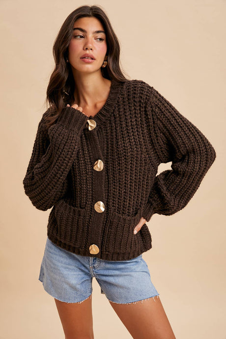 Mocha Brown Darling Cable Knit Cardigan