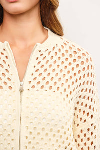 Cream Crochet Zip Up Cardigan
