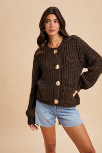 Cherry Merlot Chunky Cable Knit Cardigan