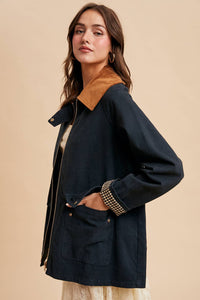 Taupe Corduroy Brown Collar Barn Jacket