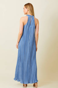 Cross Front Blue Plisse Maxi Dress