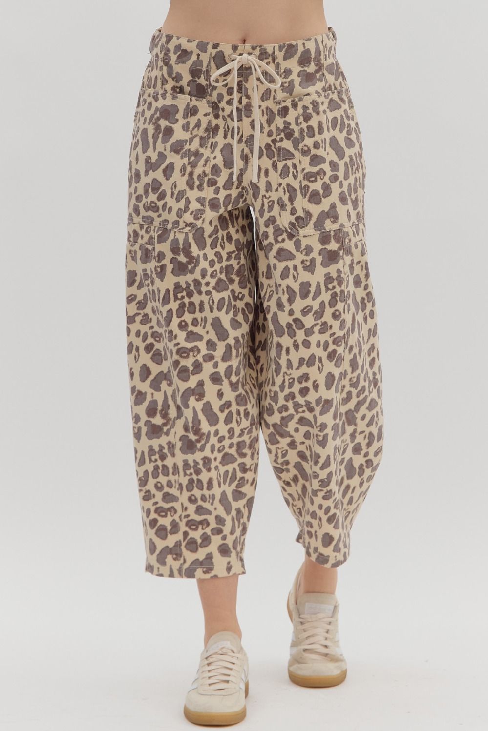 Cheetah Tie-Waist Barrel Leg Pant