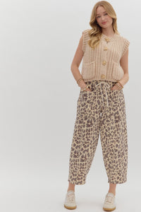 Cheetah Tie-Waist Barrel Leg Pant