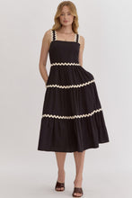 Load image into Gallery viewer, Black Ric Rac Midi Dress