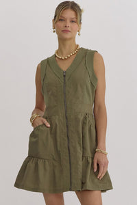 Autumn Olive Zipper Dress