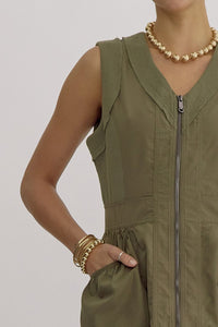 Autumn Olive Zipper Dress