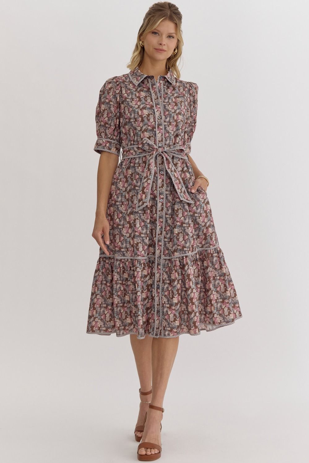 Falling for Florals Brown Dress