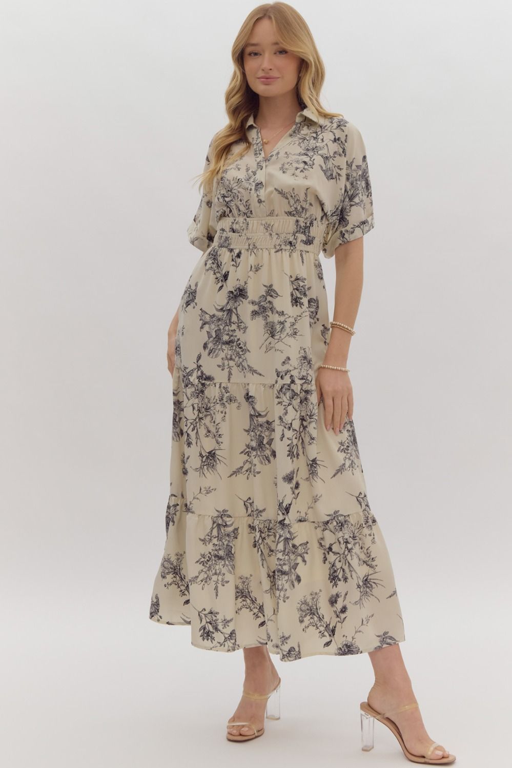 Ivory Charcoal Floral Dress