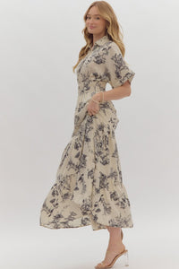 Ivory Charcoal Floral Dress