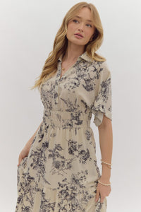 Ivory Charcoal Floral Dress