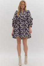 Load image into Gallery viewer, Golden Button Navy Floral Dress