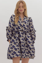 Load image into Gallery viewer, Golden Button Navy Floral Dress