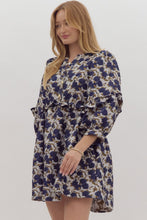 Load image into Gallery viewer, Golden Button Navy Floral Dress