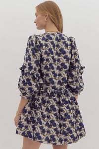 Golden Button Navy Floral Dress