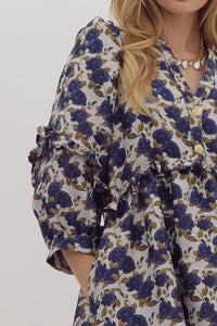 Golden Button Navy Floral Dress