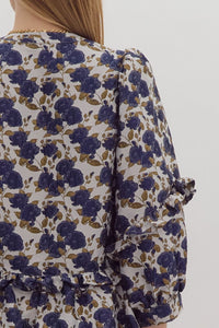 Golden Button Navy Floral Dress