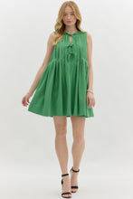 Load image into Gallery viewer, Green Pleat Tie Front Dress