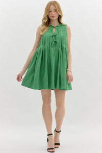 Green Pleat Tie Front Dress