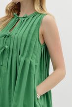 Load image into Gallery viewer, Green Pleat Tie Front Dress