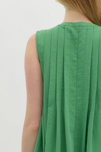 Green Pleat Tie Front Dress