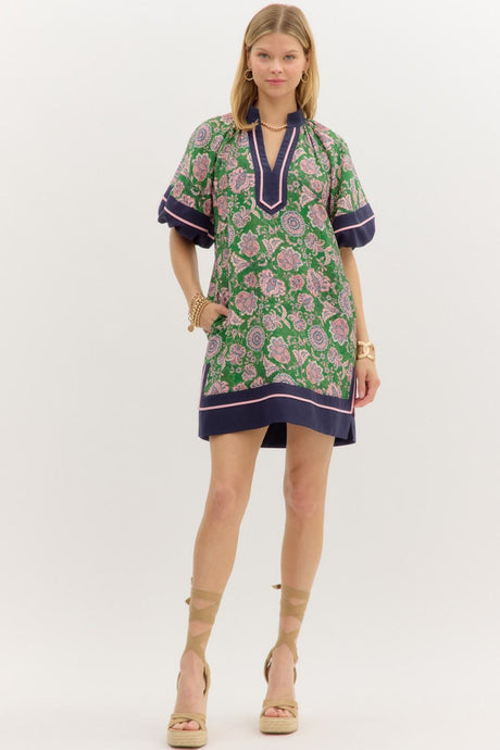 Hamptons Navy Green Print Dress